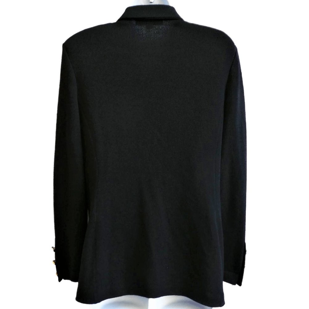 St John Basics Blazer Jacket Black Santana Knit Logo Gold Buttons Pockets USA 6 - Picture 3 of 10